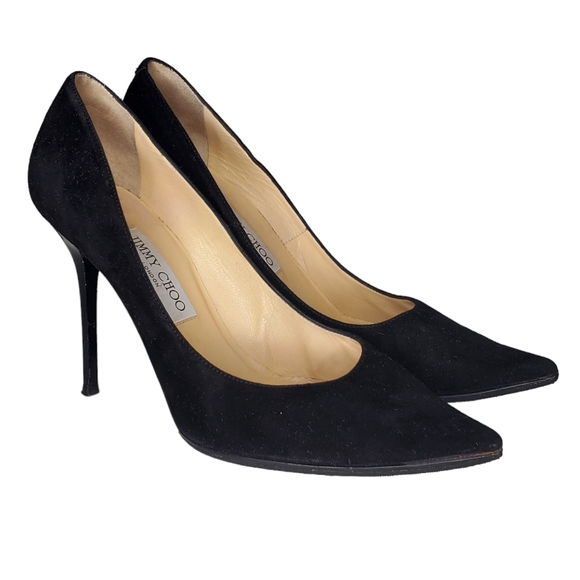 JIMMY CHOO Romy 100 Black Suede Stiletto Pump Heels Pointy Toe EU 38.5 Romy 100 - Picture 1 of 9
